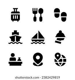 tour and travel icon set. Travel and tour icons, summer, mountains, beach, sea. White background, for icon web, icon app, tourism vector icon.
