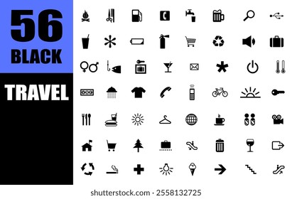 Tour and travel icon set. Tourism black sign.