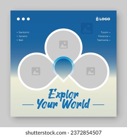 Tour and travel Instagram or social media post web banner template with multiple image space