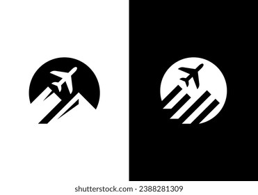 tour and travel logo design. airplane with mountain icon vector illustration.