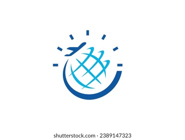 tour and travel logo design. airplane with earth icon vector illustration.