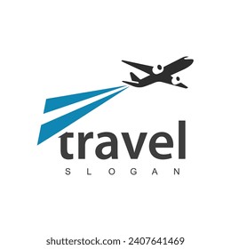 Tour and travel logo, flying airplane illustration