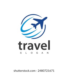 Tour and travel logo, flying airplane illustration