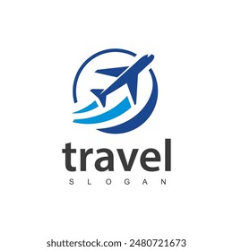 Tour and travel logo, flying airplane illustration