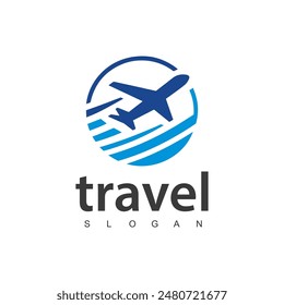 Tour and travel logo, flying airplane illustration