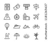 Tour and travel outline icon set vector illustration