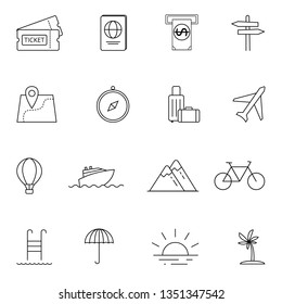 Tour and travel outline icon set vector illustration