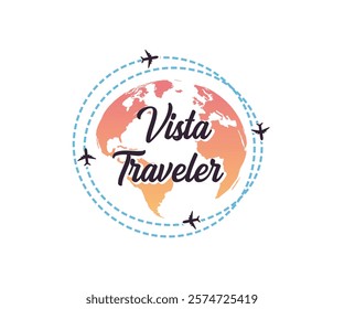 Tour and travel plane world travel agent fly air plane vacation round abstract minimalist vector logo