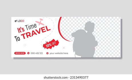 Tour and travel red color timeline cover design and wed banner template for travel agency.