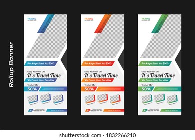tour and travel roll up banner for business or travel with a place for photos and information.