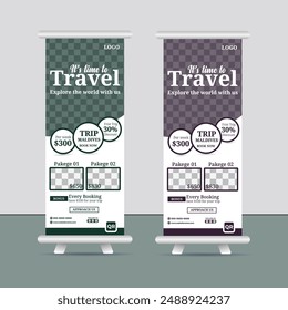 Tour and Travel roll-up banner design or pull-up banner template
