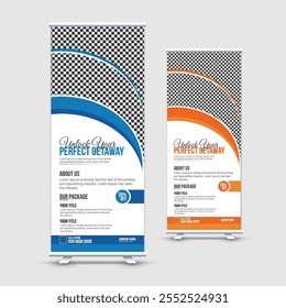 Modelo de design de banner de rollup de turismo e viagem