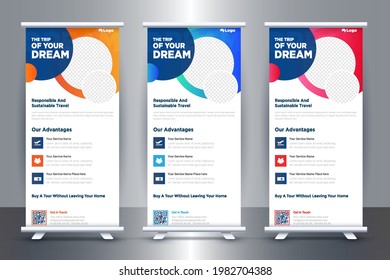 Tour and travel roll-up stand banner template design, Travel Tourism Roll Up Banner Design For Travel Agency.