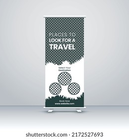 Tour and Travel rollup or X banner or universal roll-up banner design template for business. 