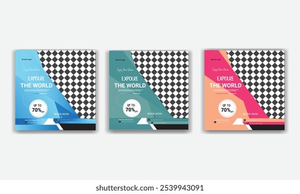 Tour and travel sale promotion social media post template.