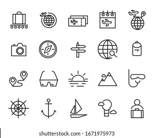 Tour, Travel and Vacation Icons Set