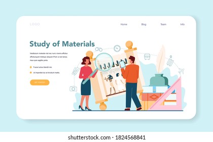 Tour vacation guide web banner or landing page. Tourists listening to the history of the city and attractions. Tour entertainment, nature excursion. Isolated vector illustration