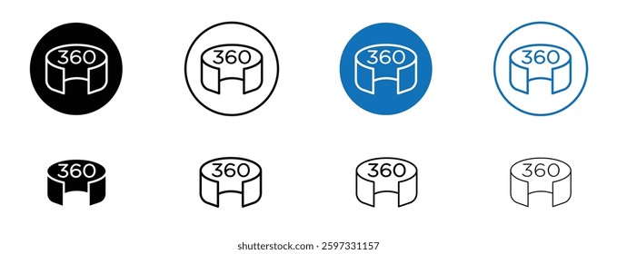 Tour virtual icon set in black and blue colors on white background