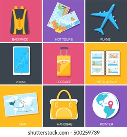 tour of the world seamless pattern concept. Tourism with fast travel on a flat design style.  web and mobile application illustrations