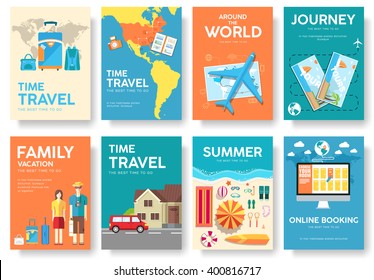 Tour of the world vector brochure set. Travel template of flyear, magazines, posters, book cover, banners. Summer vacation trip infographic concept  background. Layout illustrations modern pages