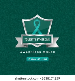 Tourette syndrome awareness month background design with Teal silk ribbon