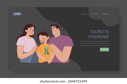 Tourette Syndrome concept. Family comforting child with tic disorder. Unity, support, and neurodiversity.