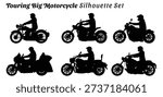 Touring Big Motorcycle Silhouette Set Isolated on White Background Vector Illustration