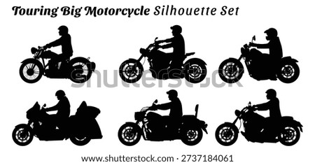 Touring Big Motorcycle Silhouette Set Isolated on White Background Vector Illustration