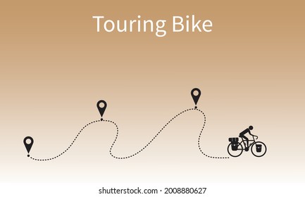 Touring bike cyclist travel on GPS route to the destination. Biker cycling adventure with bikepacking bags and tent. Vector illustration design.