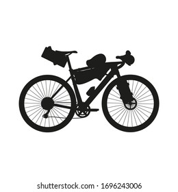 Touring bike vector illustration with saddlebag, frame bag and handlebar bag. Gravel bicycle.