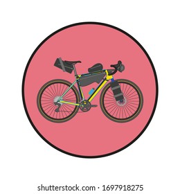 Touring bike vector illustration with saddlebag, frame bag and handlebar bag. Gravel bicycle.