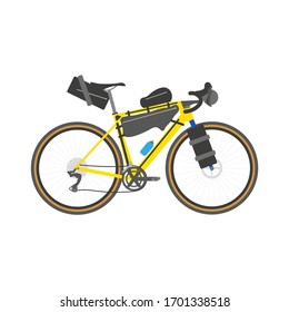 Touring bike vector illustration with saddlebag, frame bag and handlebar bag. Gravel bicycle.