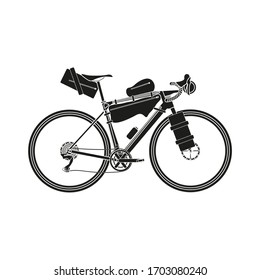 Tourbike Vektorillustration Illustration mit Satteltasche, Rahmentasche und Handtasche. Kiesfahrrad.