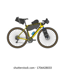 Touring bike vector illustration with saddlebag, frame bag and handlebar bag. Gravel bicycle.