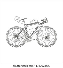 Touring bike vector illustration with saddlebag, frame bag and handlebar bag. Gravel bicycle.