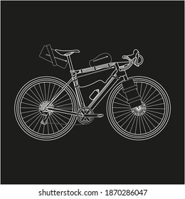 Touring bike vector illustration with saddlebag, frame bag and handlebar bag. Gravel bicycle.