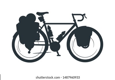 Touring bike vector silhouette illustration. Eco friendly vehicle, tourism transport black monochrome icon. Travel hobby attribute symbol. Healthy lifestyle, bicycle for carrying heavy loads