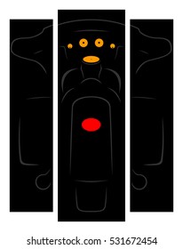 Touring cruise motorcycle back view silhouette in the night with lighting gauges and stop signal on black art deco painting canvas unframed