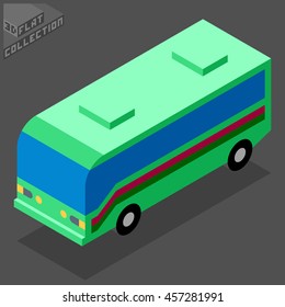 Touring Traveling Bus Icon. 3D Isometric Low Poly Flat Design. Vector illustration.