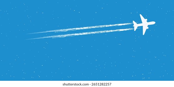 Tourism, airplane flies above the clouds in the sky. Air plane flight route. Vector Aircraft and cloud sign. For summer vacation or holiday. Travel, navigation destination. Jet flying across sky.