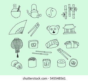 Tourism in asian icons set on color background.asian travel. asian traditional culture symbols icons set. vector illustration.
