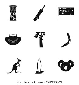 Tourism in Australia icon set. Simple style set of 9 tourism in Australia vector icons for web isolated on white background
