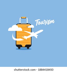 Tourism bag vector with plane icon isolated in blue good for icon, background.