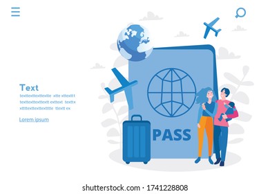 Tourism, Big Passport, Confirm Flight, Travel, Mobile App, Vector Illustration For Web Banner, Infographics, Mobile.  Checkin Flight