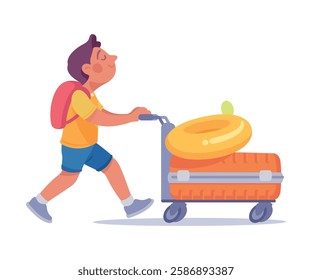 Tourism with Boy Character with Suitcase Vector Illustration