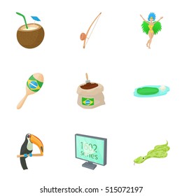 Tourism in Brazil icons set. Cartoon illustration of 9 tourism in Brazil vector icons for web