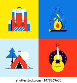 Tourism and camping - colorful flat design style elements
