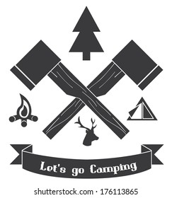 tourism and camping icon set with axes  \ Simple style \ White and Black design