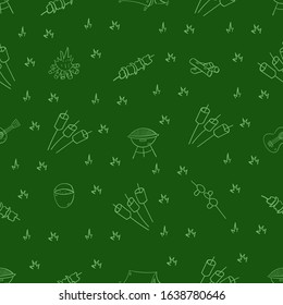 Tourism and camping seamless pattern. Doodle camping elements. Vector illustration.