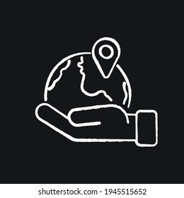 Tourism chalk icon. Holiday travel, vacation trip. Tour agency service. Earth with hand vector illustration. 